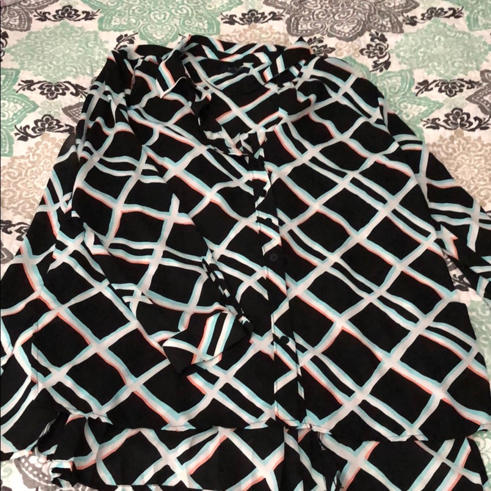 Black with white, pink, and blue stripes Tunic